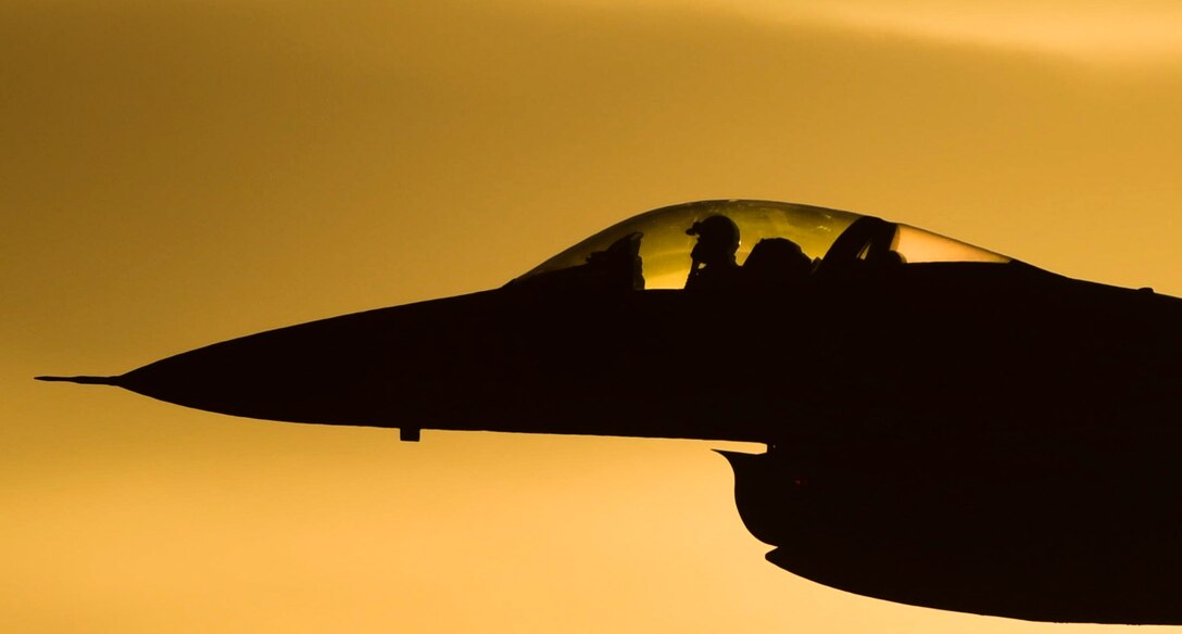 An F-16 Fighting Falcon from the 16th Weapons Squadron, Nellis Air Force Base, Nev., takes off for a US Air Force Weapons School training exercise June 8, 2017. The F-16 is a multi-role fighter jet that is highly maneuverable and is capable performing of air-to-air or air-to-ground combat operations. (U.S. Air Force photo by Airman 1st Class Andrew D. Sarver/Released)