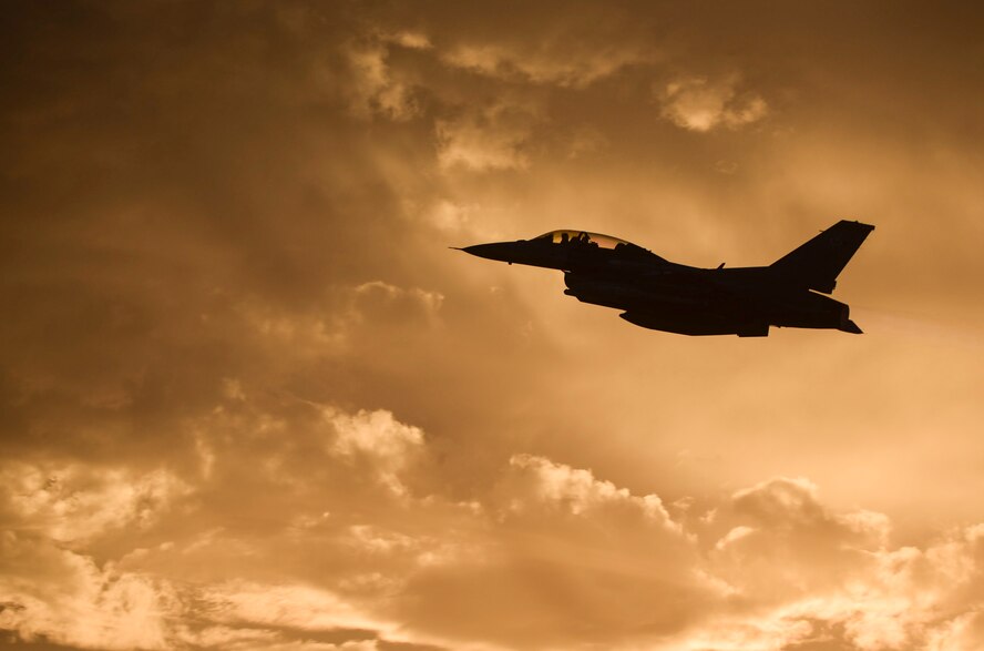 An F-16 Fighting Falcon from the 16th Weapons Squadron, Nellis Air Force Base, Nev., takes off for a US Air Force Weapons School training exercise June 8, 2017. The F-16 is the current aircraft flown by the Thunderbirds, the U.S. Air Force Air Demonstration Squadron. (U.S. Air Force photo by Airman 1st Class Andrew D. Sarver/Released)