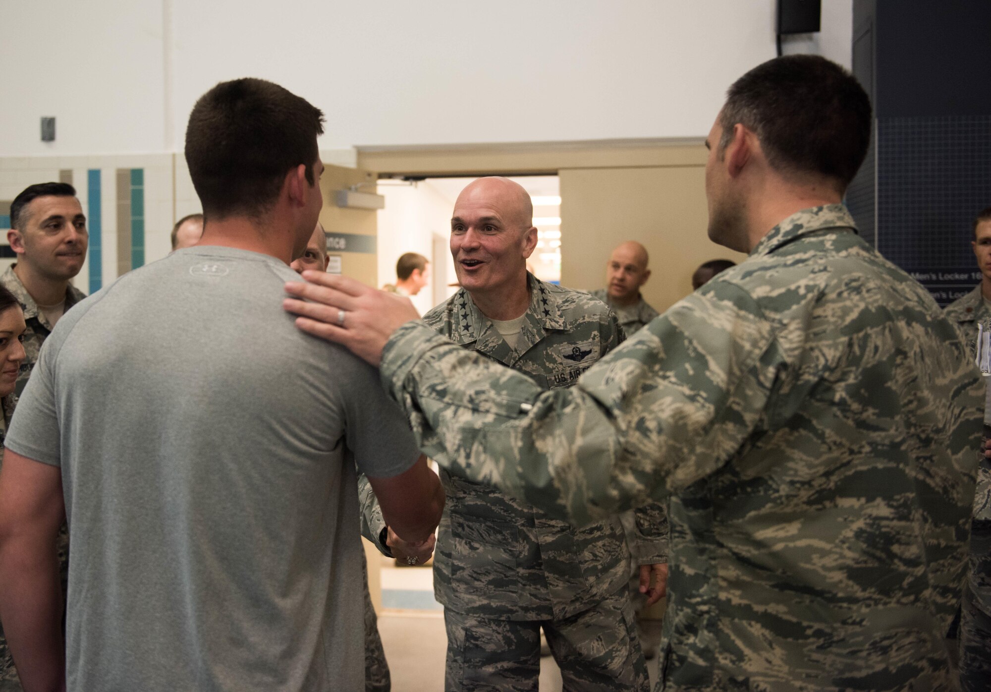 Gen. Carlton D. Everhart II, Air Mobility Command commander, recognizes various 336th Training Group Airmen for their performance and leadership in the Survival, Evasion, Resistance and Escape water survival training program June 19, 2017, at Fairchild Air Force Base, Washington. The 336th TRG is the Air Force's sole unit responsible for training SERE specialists, who in turn train more than 6,000 students a year. The 336th TRG is comprised of four squadrons: 36th Rescue Squadron which aids in jump training and local law enforcement rescues, 336th Training Support Squadron, 66th Training Squadron and the 22nd Training Squadron which trains all of the Air Force’s aircrew. (U.S. Air Force photo/Senior Airman Sean Campbell) 