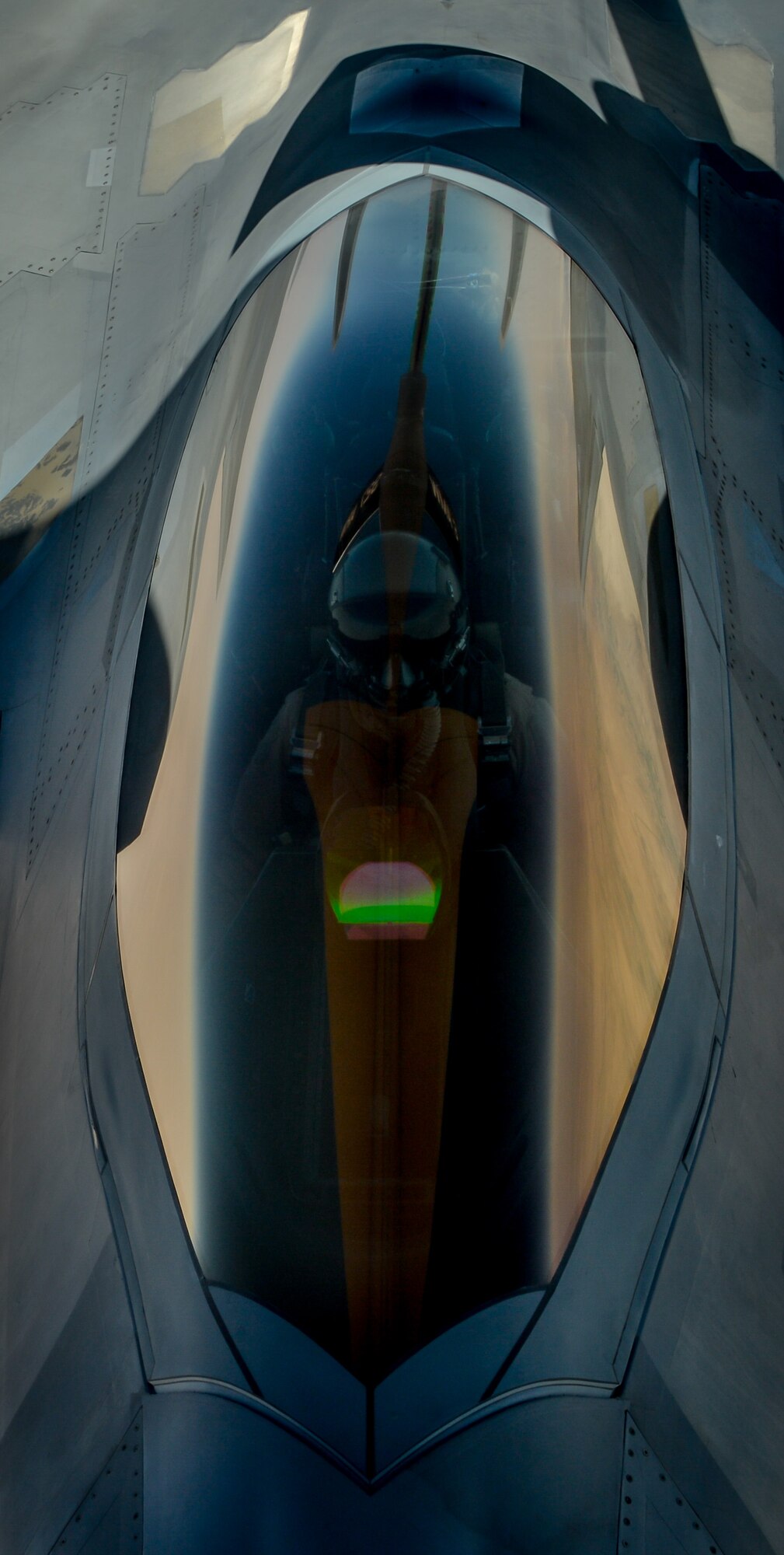 An F-22 Raptor receives fuel from a KC-135 Stratotanker assigned to the 340th Expeditionary Air Refueling Squadron during a mission in support of Operation Inherent Resolve, June 20, 2017. The F-22 is a component of the Global Strike Task Force, supporting U.S. and coalition forces working to liberate territory and people under the control of ISIS. (U.S. Air Force photo by Staff Sgt. Michael Battles) 