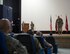 U.S. Air Force Brig. Gen. Darren V. James, commander of the 379th Air Expeditionary Wing speaks to the Airmen of the 379th Air Expeditionary Wing for the last time at Al Udeid Air Base, Qatar, June 12, 2017. During the ceremony Brig. Gen. Darren V. James relinquished his command to Brig. Gen. Jason R. Armagost. (U.S. Air Force photo by Tech. Sgt. Amy M. Lovgren)