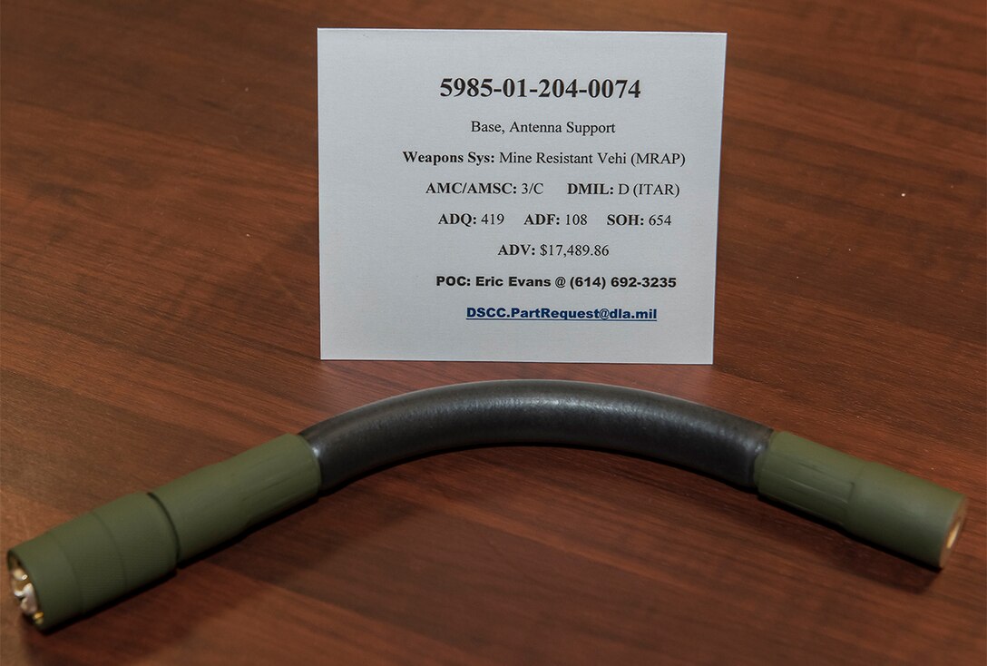 5985-01-204-0074 base, antenna support
Weapons System: Mine Resistant Vehi (MRAP)
AMC/AMSC: 3/D  -  DMIL: D (ITAR)  -  ADQ: 419  -  ADF:108  -  SOH: 654
dscc.partrequest@dla.mil