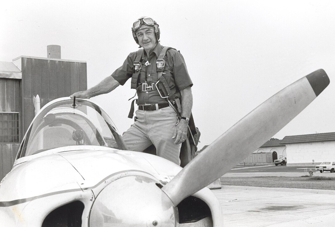 A vintage photo shows Scott Pardue pausing before climbing into an Aero Club T-34 at Randolph Air Force Base, Texas. U.S. Air Force Aero Clubs were officially established in 1950 at Offutt Air Force Base, Nebraska. (Courtesy photo)