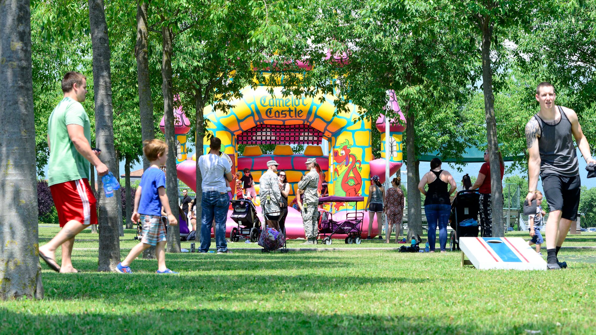 Airmen and their families attend the annual wing picnic, June 15, 2017, at Aviano Air Base, Italy. The 31st Medical Group hosted the event to kick off the summer for Aviano Airmen and their families. (U.S. Air Force photo by Airman 1st Class Ryan Brooks)