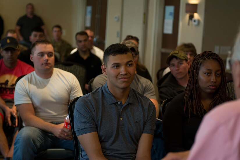 Soldiers from the 317th Engineer Company, Homewood, Illinois, listen on as Harry Barnes, chairman of the Blackfeet Tribal Council, provides a cultural and historical background of his people, June 6, 2017, Browning, Montana. The 317th is in Browning to take part in Innovative Readiness Training (IRT). IRT projects produces military readiness while simultaneously providing quality services to communities throughout the U.S. This particular project takes place on the Blackfeet Reservation during the months of June thru August (U.S. Army photo by Staff Sgt. Jason Proseus/Released).