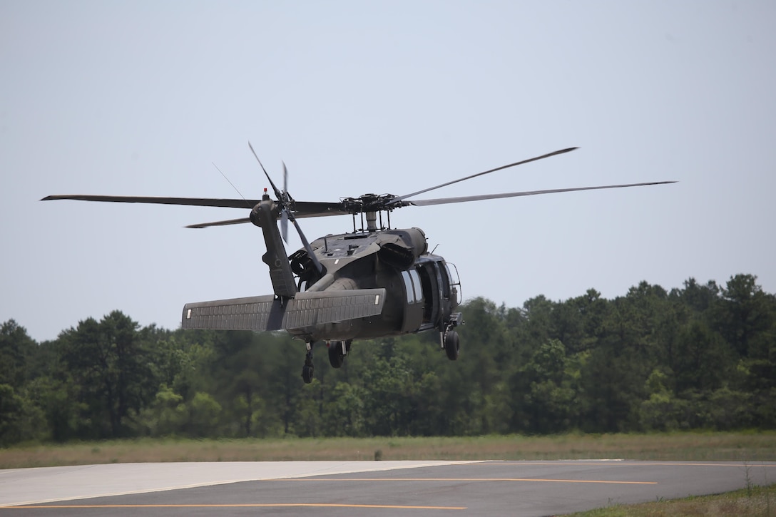 New Jersey Army National Guardsmen take off in a UH-60 Black Hawk for a training flight at Joint Base McGuire-Dix-Lakehurst, N.J., June 14, 2017. New Jersey Air National Guard photo by Master Sgt. Matt Hecht
