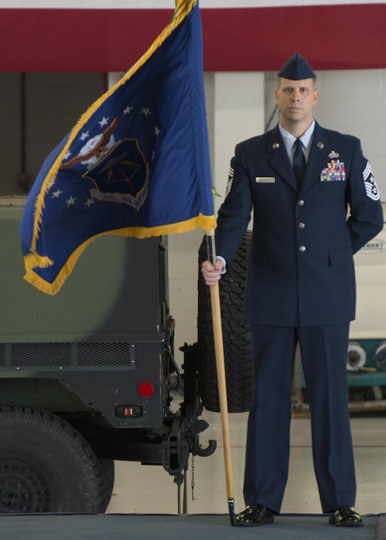 U.S. Air Force Chief Master Sgt. Kennon Arnold, 633rd Air Base Wing command chief, participates in the 633rd ABW change of command ceremony at Joint Base Langley-Eustis, Va., June 22, 2017. The wing activated Jan. 7, 2010 and is one of 12 joint military installations in the Department of Defense. (U.S. Air Force photo/Staff Sgt. R. Alex Durbin)