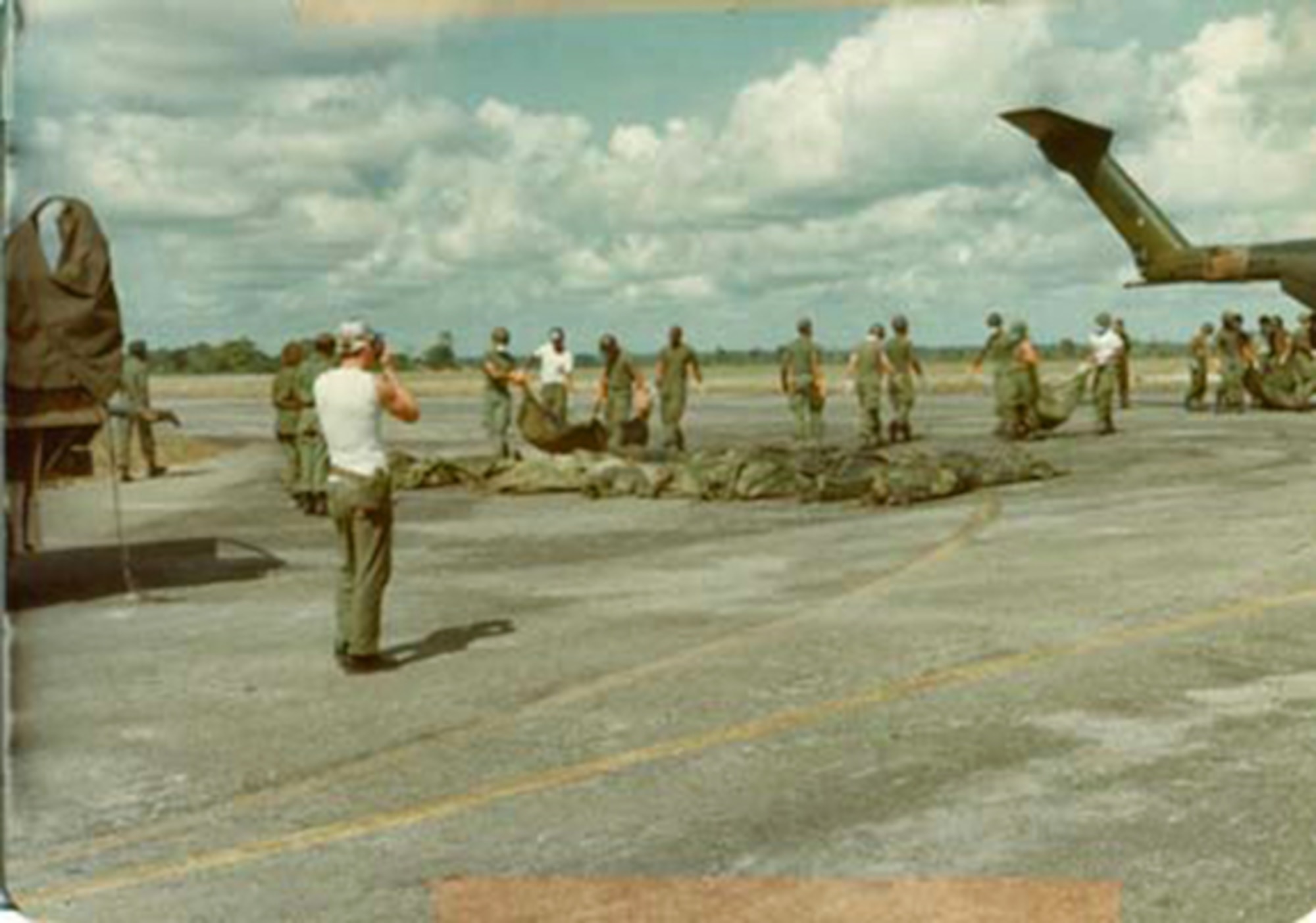 In an operation that began on November 18, 1978, the 31st Aeromedical Evacuation Squadron participated in the treatment and evacuation of personnel from Georgetown, Guyana. These survivors were victims of a mass suicide that had occurred at Jonestown, Guyana on the same date.   (Air Force File Photo)