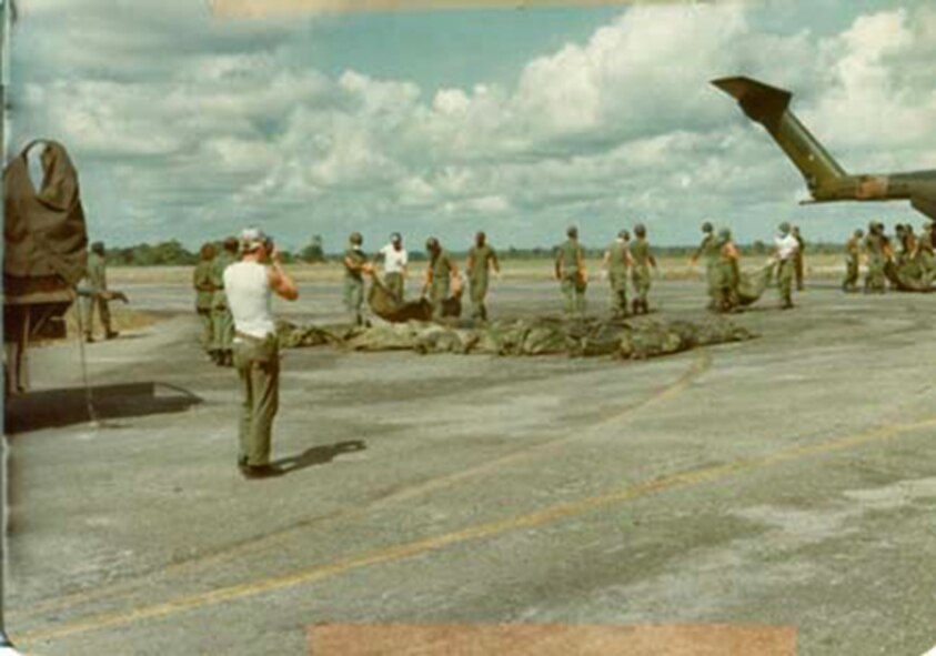 In an operation that began on November 18, 1978, the 31st Aeromedical Evacuation Squadron participated in the treatment and evacuation of personnel from Georgetown, Guyana. These survivors were victims of a mass suicide that had occurred at Jonestown, Guyana on the same date.   (Air Force File Photo)