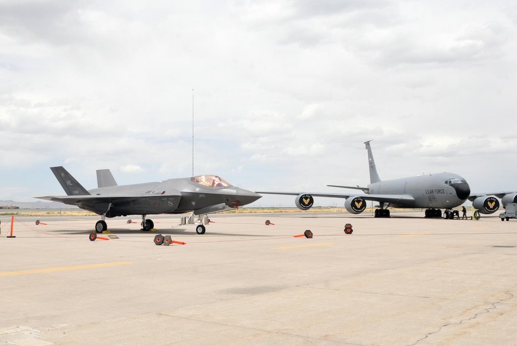 An F-35 Lightning II from Hill Air Force Base, Utah sits on the flightline at Roland R. Wright Air National Guard Base in Salt Lake City. The F-35 crew chiefs provided training to several members of the 151st Maintenance Group so they can assist with landing procedures for the aircraft if one is rerouted to the guard base due to a runway closure at Hill. (U.S. Air National Guard photo by Tech. Sgt. Annie Edwards)