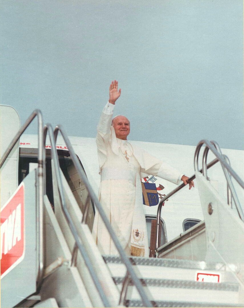 Pope John Paul II’s trip to San Antonio, Texas was the fourth stop on his 10-day visit to the United States. John Paul arrived at then-Kelly Air Force Base Sept. 13, 1987,