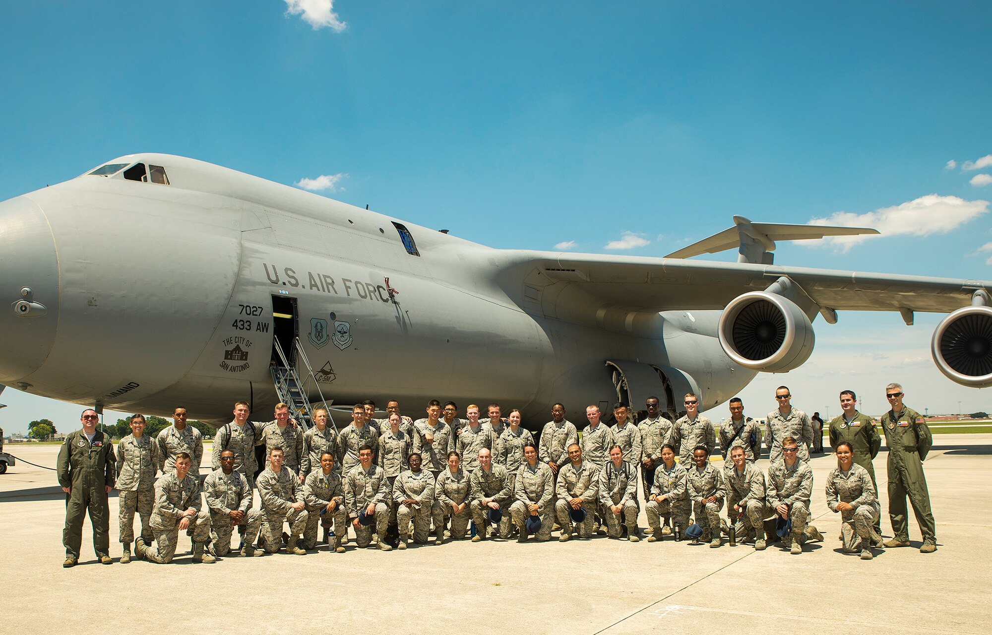 Air Force Academy cadets toured a C-5M Super Galaxy aircraft at the 433rd Airlift Wing June 21, 2017 at Joint Base San Antonio-Lackland, Texas. The third-year cadets are visiting operational units throughout the U.S.to get a better understanding of the different careers available in the Air Force. (U.S. Air Force photo by Benjamin Faske)