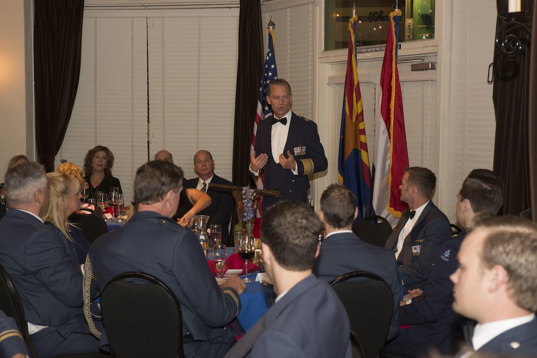 Commander of the Royal Netherlands Air Force Lt. Gen. Dennis Luyt, spent the day visiting with Airmen at the 162nd Wing and the evening attending a graduation for his newest fighter pilots Friday, June 16, 2017. The Dutch were the first in a long line of international partners to learn to fly the F-16 in Tucson. (U.S. Air National Guard photo by 1st Lt. Lacey Roberts)