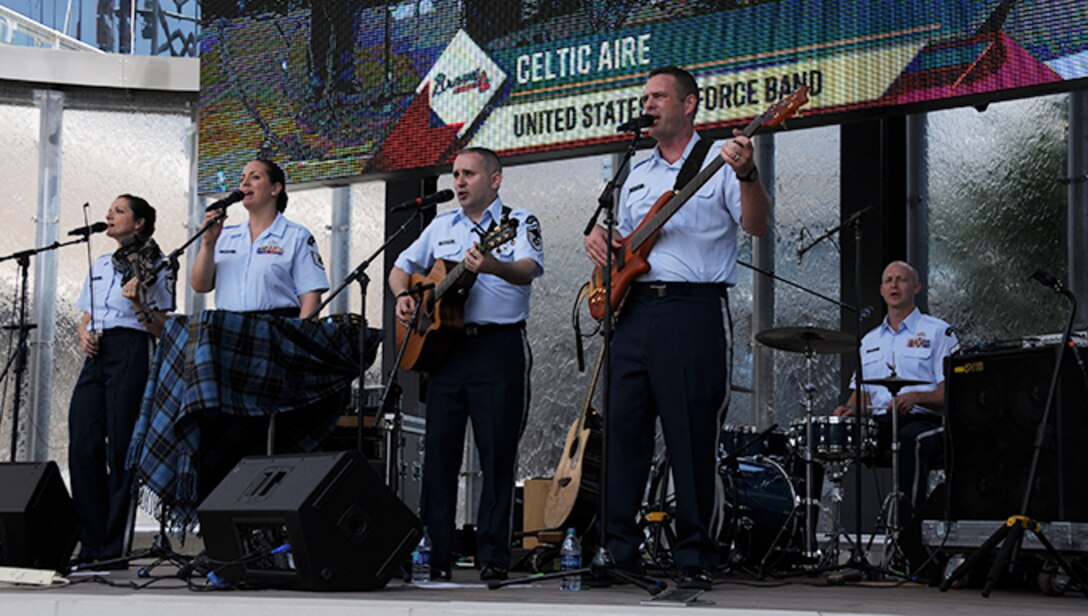 U.S. Air Force Band’s Celtic Aire performs a pre-game concert at SunTrust Park in Atlanta, Georgia May 20, 2017.