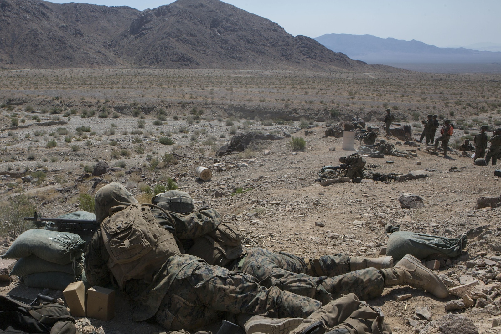U.S. Marines with Golf Company, 2nd Battalion, 25th Marines, 4th Marine Division, Marine Forces Reserve, fire on range 400 as part Integrated Training Exercise 4-17 at Camp Wilson, Twentynine Palms, California on June 18, 2017. ITX is the largest annual Marine Forces Reserve training exercise, bringing together over 5,000 Marines from across the United States to prepare battalion and squadron-sized units for combat, under the most realistic conditions possible.(U.S. Marine Corps photo by Lance Cpl. Imari J. Dubose)