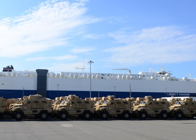 More than 200 pieces of equipment were loaded onto the Liberty Maritime Corporation’s ship Liberty Passion, June 15, 2017, at Joint Base Charleston, S.C. – Weapons Station. Members from the 841st Transportation Battalion staged, processed and configured the equipment in support of Marine Corps pre-positioning and staging across Europe and Asia. The 841st TB conducts surface distribution and port clearance operations in support of Geographic Combatant Commanders and deployment readiness.