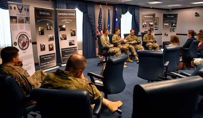 Special operations surgical team members talk about their mission and individual stories to a group of writers during the “Moving the ER to the Battlefield” portion of the Air Force’s third annual Magazine Day at the Pentagon in Washington, D.C., June 21, 2017. (U.S. Air Force photo/Wayne A. Clark)