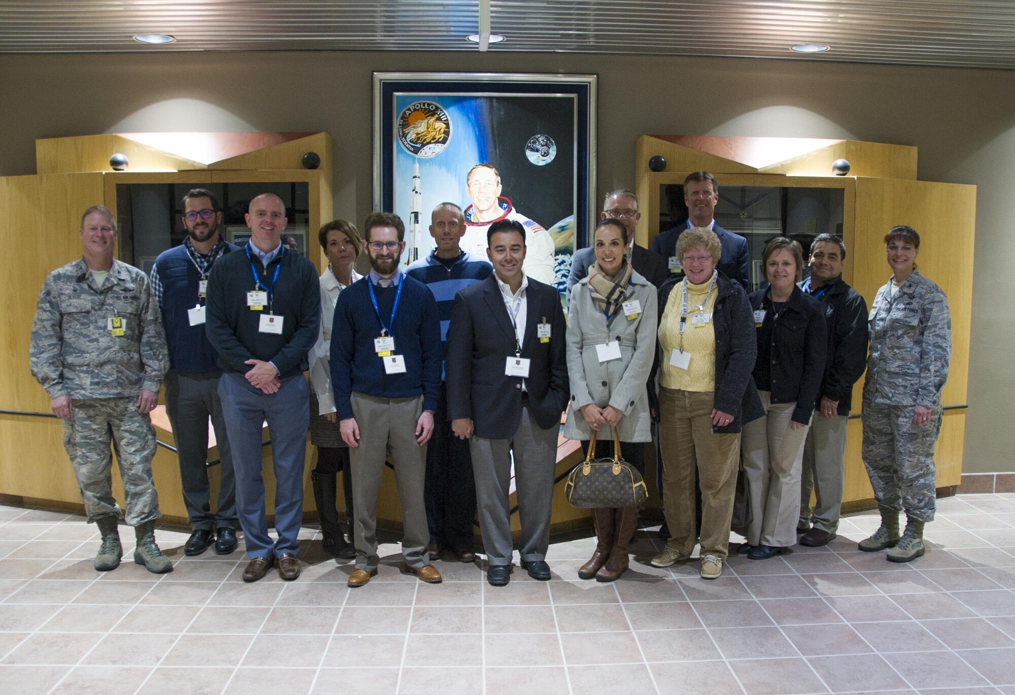 Colorado Springs community leaders participating in the 302nd Airlift Wing’s Partners in Leadership Program pose for a photo with Air Force leaders during a tour of the Air Force Reserve Command’s 310th Space Wing at Schriever Air Force Base, Colo., May 18, 2017. The visit to the 310th SW marks the second of four planned events with Air Force Reserve units. The Partners in Leadership program aims to provide educational experiences to community leaders on Air Force Reserve missions performed in the Pikes Peak region. (U.S. Air Force photo/Senior Airman Laura Turner)