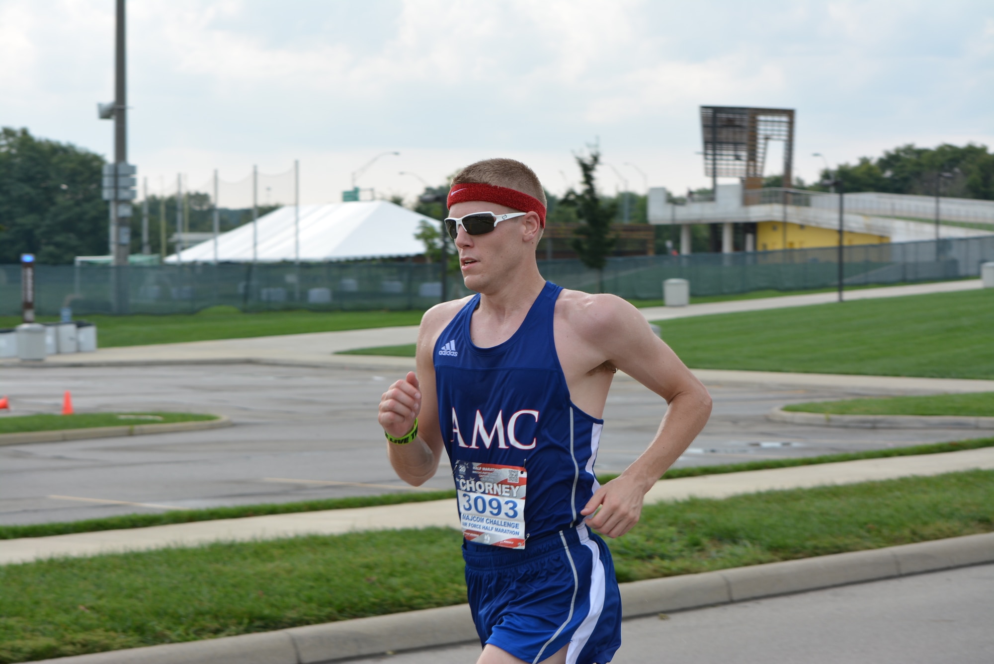 U.S. Air Force Captain Christopher Chorney, a pilot assigned to the 91st Air Refueling Squadron at MacDill Air Force Base Fla., runs during a marathon. Chorney is set to participate in the U.S. Air Force Marathon in September 2017. (Courtesy Photo) 