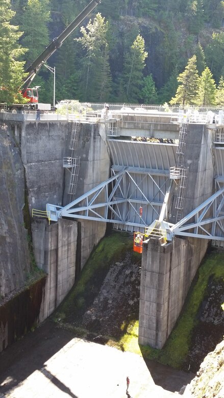 An interdisciplinary team from Portland District conducts a Periodic Inspection of Cougar Dam, May 24. Periodic Inspections occur at five-year internals and are part of a robust Corps Dam Safety program.