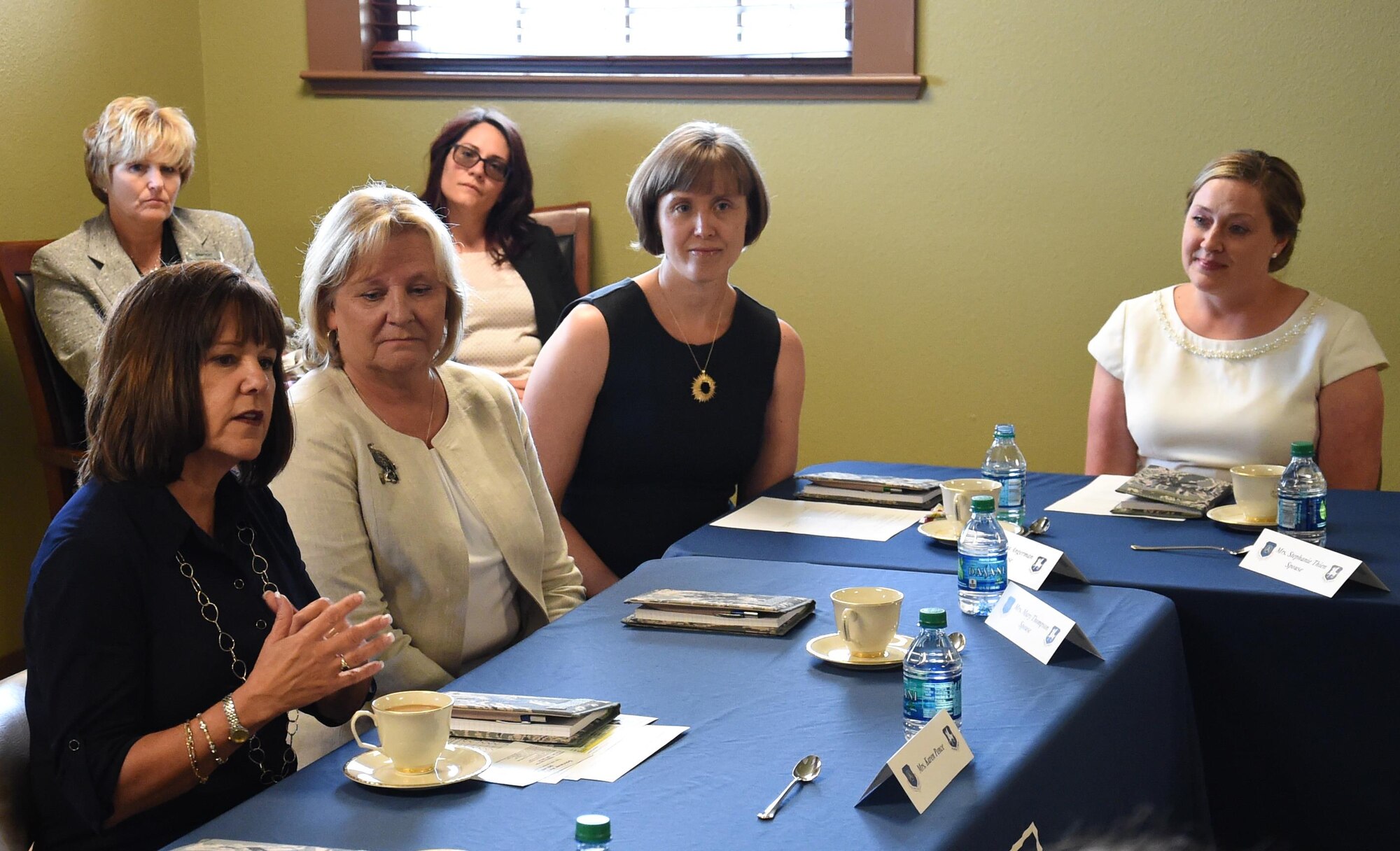 Mrs. Karen Pence, the second lady, discusses the challenges and triumphs of being a military spouse with key spouses at Schriever Air Force Base, Colorado, Friday, June 23, 2017. Pence also met with members of the installation’s helping agencies to learn how they overcome Schriever’s unique challenges. The visit was part of her husband’s, Vice President Mike Pence, first trip to the base. (U.S. Air Force photo/Staff Sgt. Wes Wright)