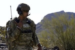 Airman 1st Class Anthony Butler, 10th Air Support Operations Squadron joint terminal attack controller, speaks to aircrew during training, June 22, 2017, at Barry M. Goldwater Range, Ariz. Communication between pilots and JTACs is verified between both parties, ensuring the correct target is identified and struck. (U.S. Air force photo/Staff Sgt. Trevor Rhynes)