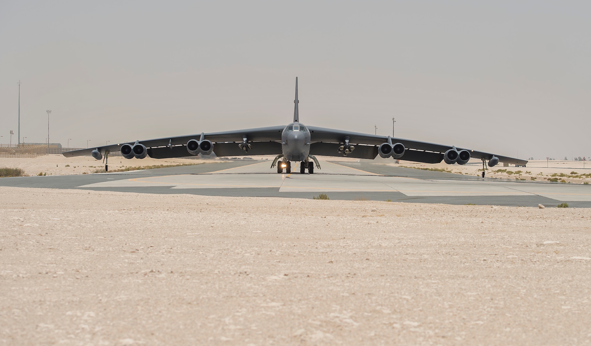 A B-52 Stratofortress, assigned to the 23rd Expeditionary Bomb Squadron, taxis to the runway before a flight at an undisclosed location in Southwest Asia, June 16, 2017. The 23rd EBS conducted the 400th consecutive sortie without a maintenance cancellation on the day the unit celebrated its 100th anniversary. (U.S. Air Force photo by Staff Sgt. Trevor T. McBride) 