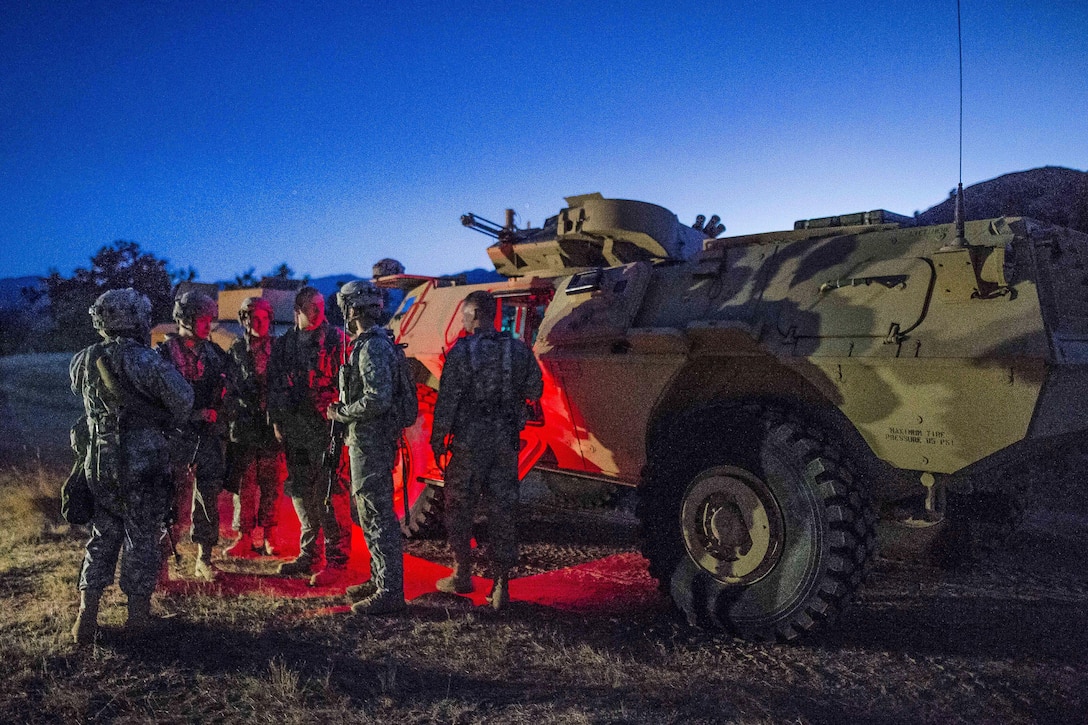 Soldiers prepare for route reconnaissance training during Warrior Exercise at Fort Hunter Liggett, California, June 20, 2017. Army photo by Master Sgt. Michel Sauret