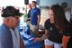 Representing the wing at t far right, Tech. Sgt. Brittany Paus, 932nd Airlift Wing recruiter, thanks a Vietnam veteran for his service to America, and explains the current Air Force Reserve system on June 11, 2017.  Several unit recruiters and operations members told their particular stories about unique jobs to the public at the 2017 Air Show at Scott Air Force Base, Illinois.  The 932nd AW is a unit under 22nd Air Force.  (U.S. Air Force photo by Lt. Col. Stan Paregien)