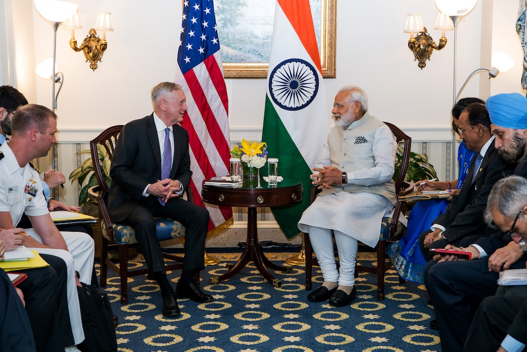 Defense Secretary Jim Mattis meets with Indian Prime Minister Narendra Modi in Washington, June 26, 2017. DoD photo by Air Force Staff Sgt. Jette Carr