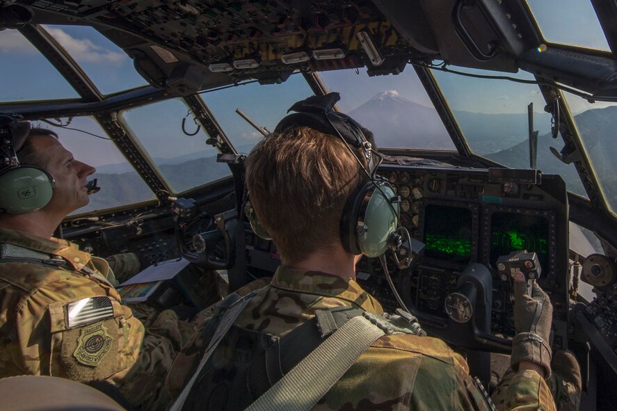 U.S. Air Force MC-130H Combat Talon II crew members from the 353rd Special Operations Group fly near Mount Fuji, Japan, June 19, 2017, during Exercise Teak Jet. Exercise Teak Jet is a joint combined exchange training (JCET) focused on improving interoperability between the U.S. Air Force and Japan Air Self-Defense Force. (U.S. Air Force photo by Yasuo Osakabe)