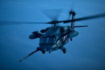 Japan Air Self-Defense Force members from the Komatsu Air Rescue Squadron conducted a helicopter air-to-air refueling with using a night vision goggle (NVG) above the Sea of Japan, June 19, 2017, during Exercise Teak Jet. This is the first time that members of the 353rd SOG held HAAR training at night with JASDF members in Honshu Island in Japan. Exercise Teck Jet is a joint combined exchange training (JCET) focused on improving interoperability between U.S. Air Force and Japan Air Self-Defense Force. (U.S. Air Force photo by Yasuo Osakabe)