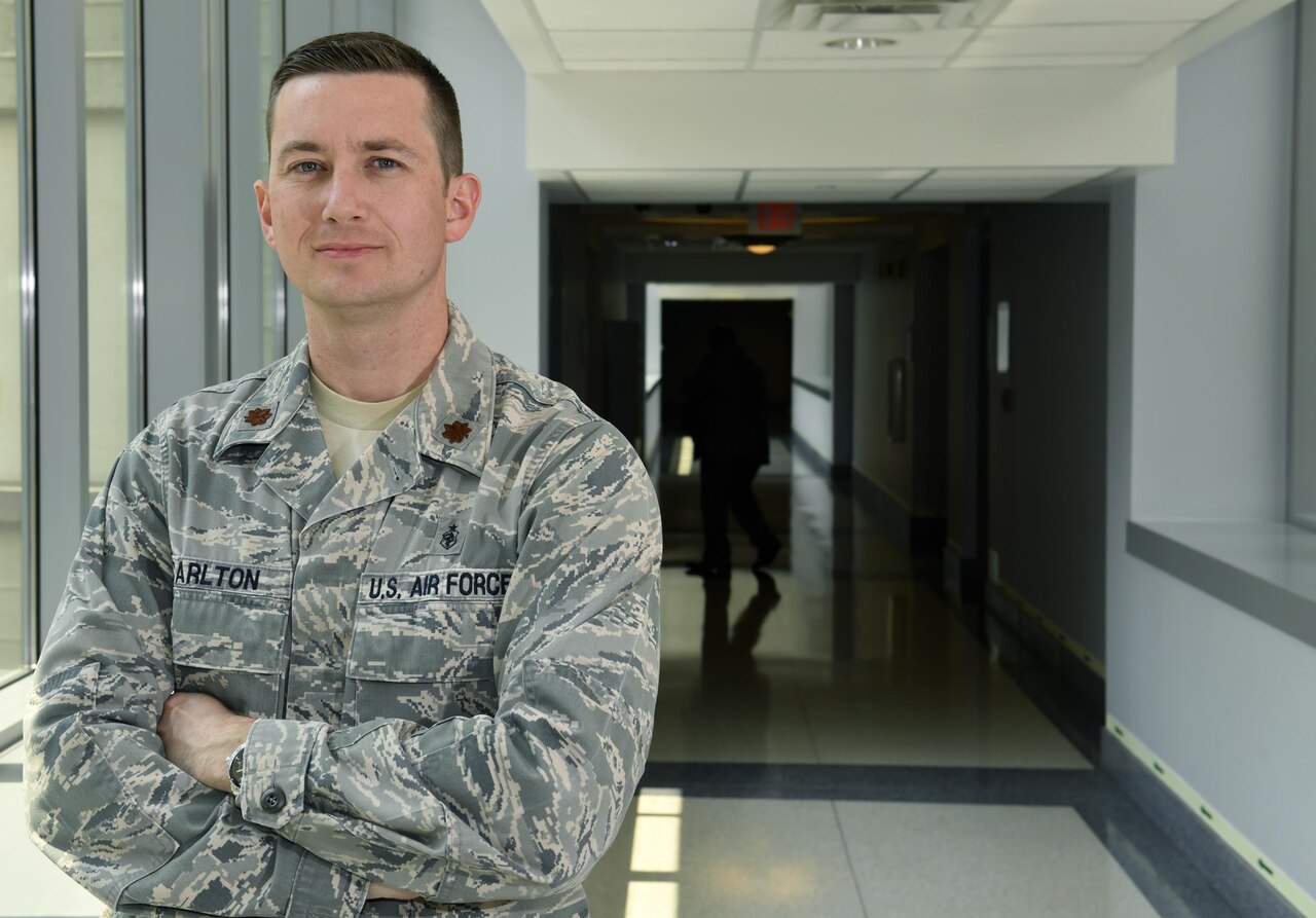 Maj. S. Brint Carlton, an Individual Mobilization Augmentee vacancy with the Air Force Medical Operations Center at the Pentagon, Washington, D.C., is also the county judge in Orange County, Texas.