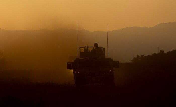 U.S. Marines assigned to Marine Wing Support Squadron (MWSS) 171, based out of Marine Corps Air Station Iwakuni, conduct a mounted security patrol during exercise Eagle Wrath 2017 at Combined Arms Training Center Camp Fuji, Japan, June 16, 2017. Eagle Wrath 2017 is a two-week training evolution focusing on air base ground defense, establishing forward operating bases and forward arming and refueling points in an austere environment as a way to support Marine Aircraft Group 12. (U.S. Marine Corps photo by Lance Cpl. Stephen Campbell)