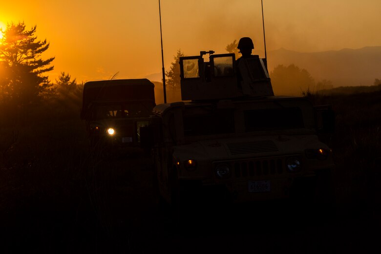 U.S. Marines assigned to Marine Wing Support Squadron (MWSS) 171, based out of Marine Corps Air Station Iwakuni, conduct a mounted security patrol during exercise Eagle Wrath 2017 at Combined Arms Training Center Camp Fuji, Japan, June 16, 2017. Eagle Wrath 2017 is a two-week training evolution focusing on air base ground defense, establishing forward operating bases and forward arming and refueling points in an austere environment as a way to support Marine Aircraft Group 12. (U.S. Marine Corps photo by Lance Cpl. Stephen Campbell)