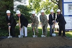 DLA Troop Support hosted a groundbreaking ceremony June 26 to mark the start of construction on a new headquarters building on NSA Philadelphia. Pictured from left to right are: Richard Ellis, DLA Troop Support deputy commander, Tom Broadhurst, Daniel J. Keating Company vice president of operations; Army Brig. Gen. Charles Hamilton, DLA Troop Support commander; Navy Capt. Rudy Geisler, NSA Mechanicsburg-Philadelphia commander; Andrew Dalzell, representing Pennsylvania state Representative Jared Solomon; and Anthony Luker, from the office of Congressman Brendan Boyle. 