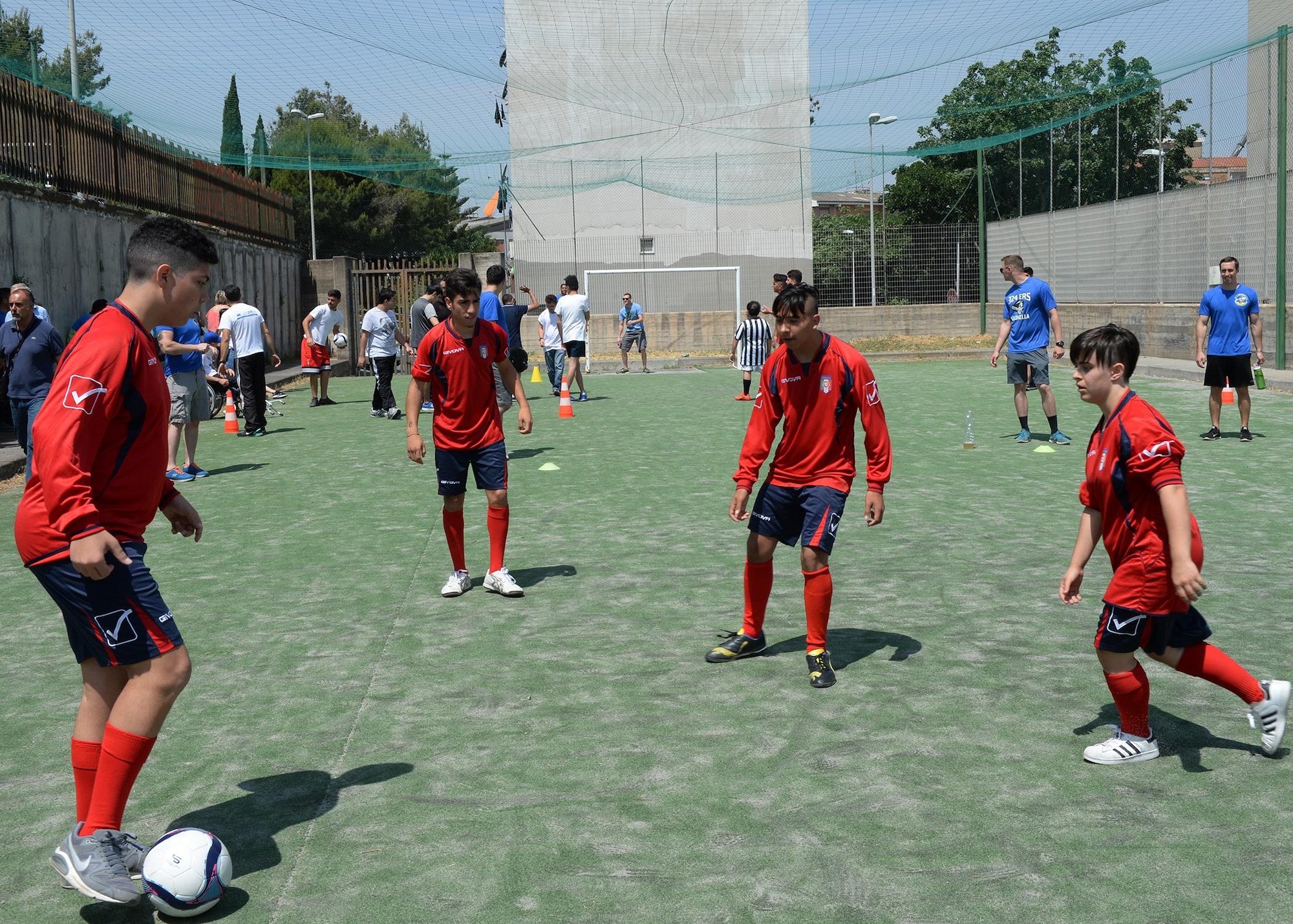 Children play soccer during a Special Olympics event in Catania, Sicily, June 7, 2017. The event was coordinated by Airmen deployed to the 324th Expeditionary Reconnaissance Squadron to give local children with disabilities and outlet to have fun, exercise, and socialize. (U.S. Air Force photo by Senior Airman Jimmie D. Pike)