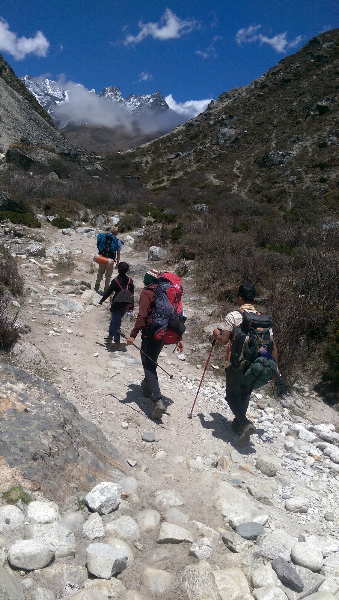 Members of team Whiteman hike to Mount Everest South Base Camp May 21, 2017. The 17,500 foot hike helped the Airmen stay physically and mentally fit for their Air Force careers. (courtesy photo)