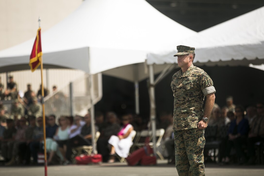 MARINE CORPS BASE HAWAII – Col. Sean C. Killeen relinquishes command of Marine Corps Base Hawaii to Col. Raul Lianez during a change of command ceremony aboard Marine Corps Air Station Kaneohe Bay on June 23, 2017. During the ceremony, Killeen also retired from the Corps after 34 years of honorable service. (U.S. Marine Corps photo by Sgt. Brittney Vella/Released)