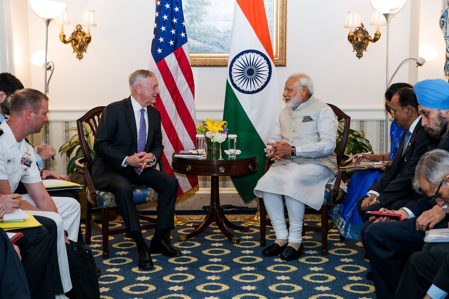 Defense Secretary Jim Mattis meets with Indian Prime Minister Narendra Modi in Washington, June 26, 2017.