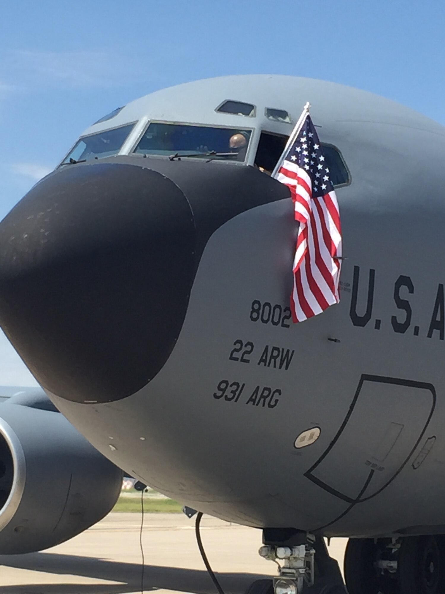 A McConnell KC-135 Stratotanker parks on the flightline after returning from a deployment to Turkey with 21 members of the 931st Air Refueling, June 26, 2017, at McConnell Air Force Base, Kan. The Airmen deployed as part of ongoing U.S. operations overseas. (U.S. Air Force photo by Chief Kathy Lowman)
