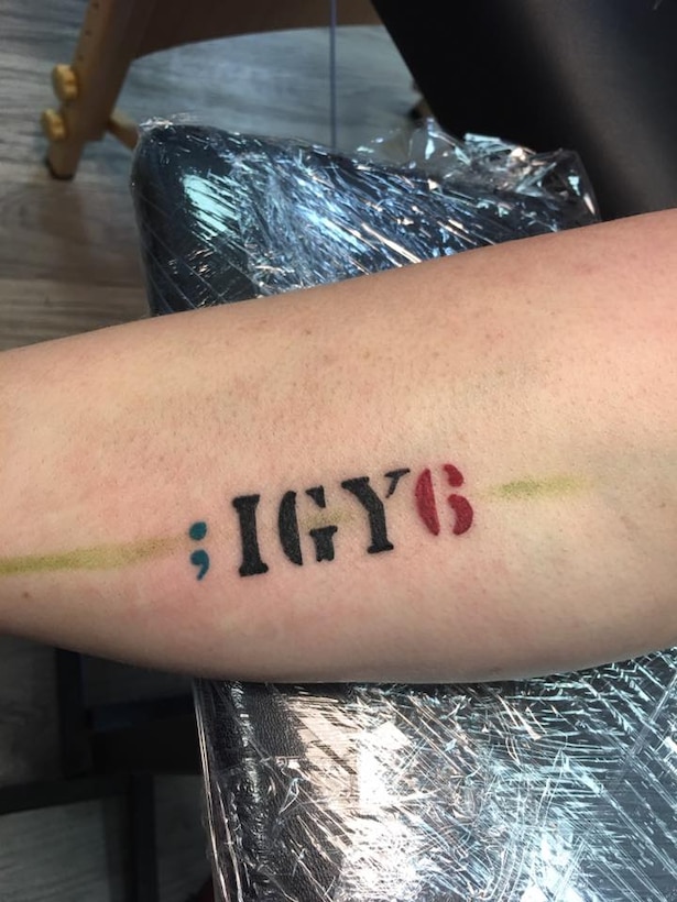 The ;IGY6 tattoo raises awareness for PTSD victims. (Photo courtesy of Warrior Tattoo Studio)