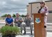 Mrs. Shannalea Taylor, Texas Military Preparedness Commission commissioner, gives a speech before the crowd gathered in front of the new Defense Control Center at Laughlin Air Force Base, Texas, June 26, 2017.  During her speech, Mrs. Taylor praised Col. Shank for his innovation and impact on making Laughlin a better base than when he found it. 