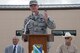 Col. Thomas Shank, 47th Flying Training Wing commander, gives the closing remarks at the ceremony dedicated to the development of the Defense Control Center at Laughlin Air Force Base, Texas, on June 26, 2017.  The new DCC building ensures the security of Laughlin and its Airmen by providing an enclosed, state-of-the-art inspection station for inbound traffic to Laughlin.  