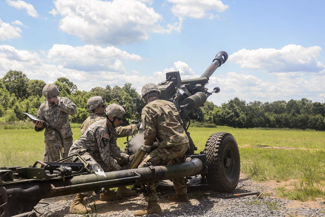 Soldiers participate in artillery training at Fort Indiantown Gap, Pa., June 26, 2017. The base, the only live-fire, maneuver military training facility in Pennsylvania, supports 20,000 Pennsylvania National Guard personnel annually. Army National Guard photo by Sgt. Zane Craig