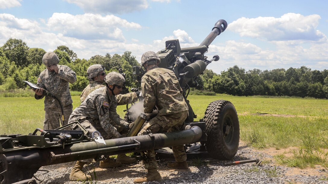 Soldiers participate in artillery training at Fort Indiantown Gap, Pa., June 26, 2017. The base, the only live-fire, maneuver military training facility in Pennsylvania, supports 20,000 Pennsylvania National Guard personnel annually. Army National Guard photo by Sgt. Zane Craig