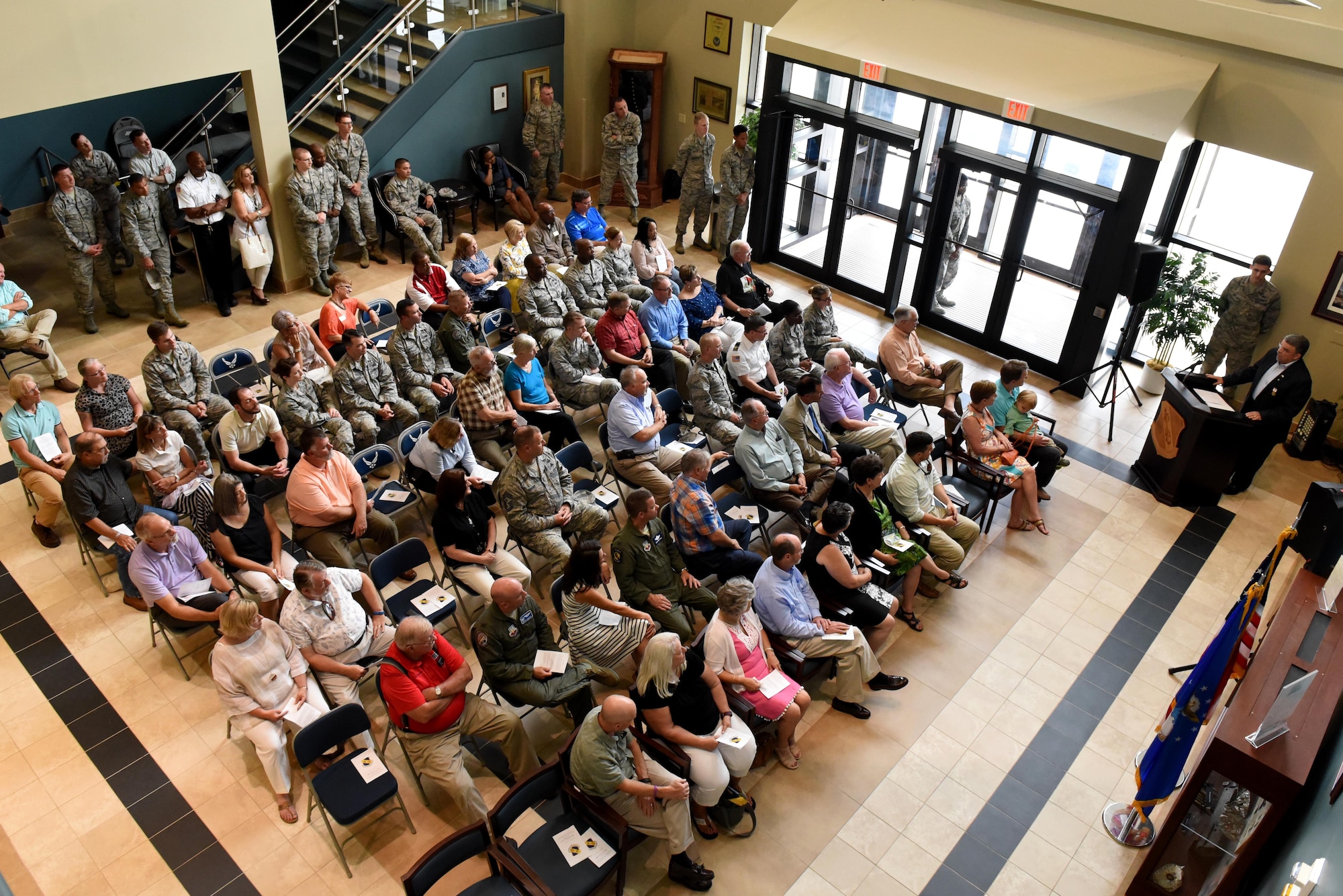 Stewart G. Cox, 4th Mission Support Group civilian deputy commander, speaks during his retirement ceremony, June 22, 2017, at Seymour Johnson Air Force Base, North Carolina. During his retirement speech, Cox highlighted five people who greatly influenced his 40-year Air Force career. (U.S. Air Force photo by Airman 1st Class Victoria Boyton) 
