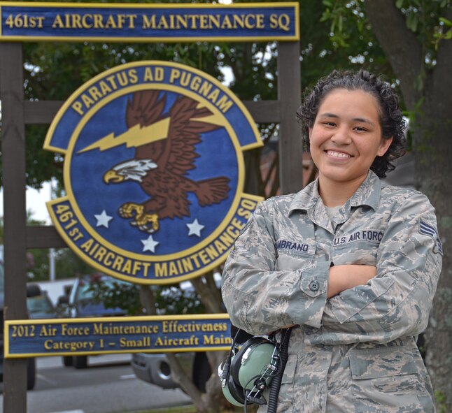 SrA. Inissa Zambrano, 461st Aircraft Maintenance Squadron. (U.S. Air Force photo by Tech. Sgt. Kelly Goonan/released)