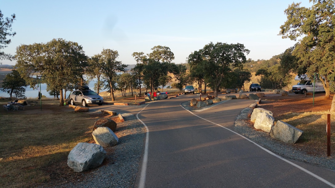 A variety of campsites are seen at New Hogan Lake.