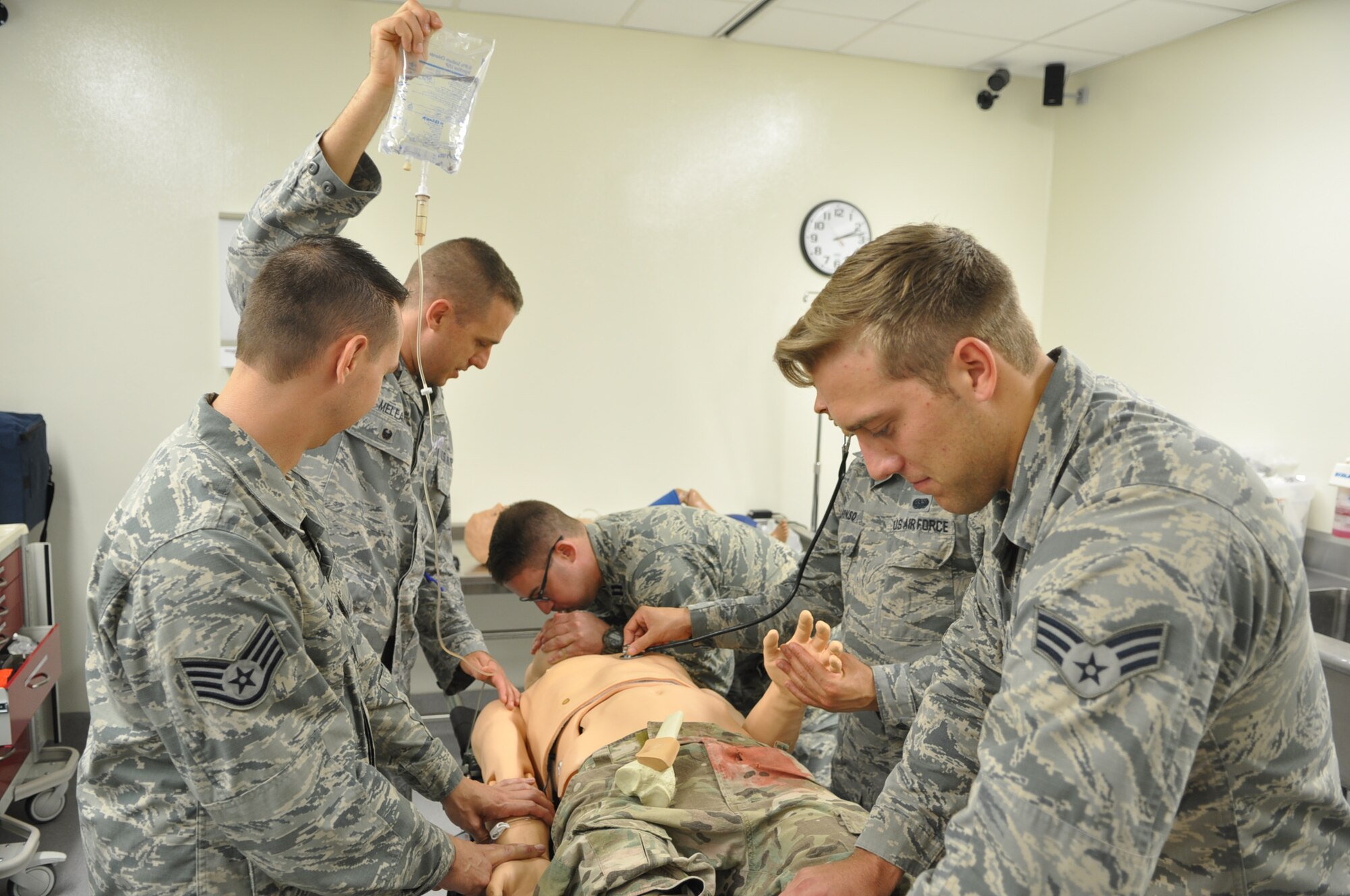Airmen from Emerge Moody experience what different career fields do in the 23d Medical Group, Nov. 3, 2016 at Moody Air Force Base, Ga. Emerge Moody is a deliberate leadership development program geared towards giving junior enlisted and officers an opportunity to better understand Air Force mission sets. (Courtesy Photo)